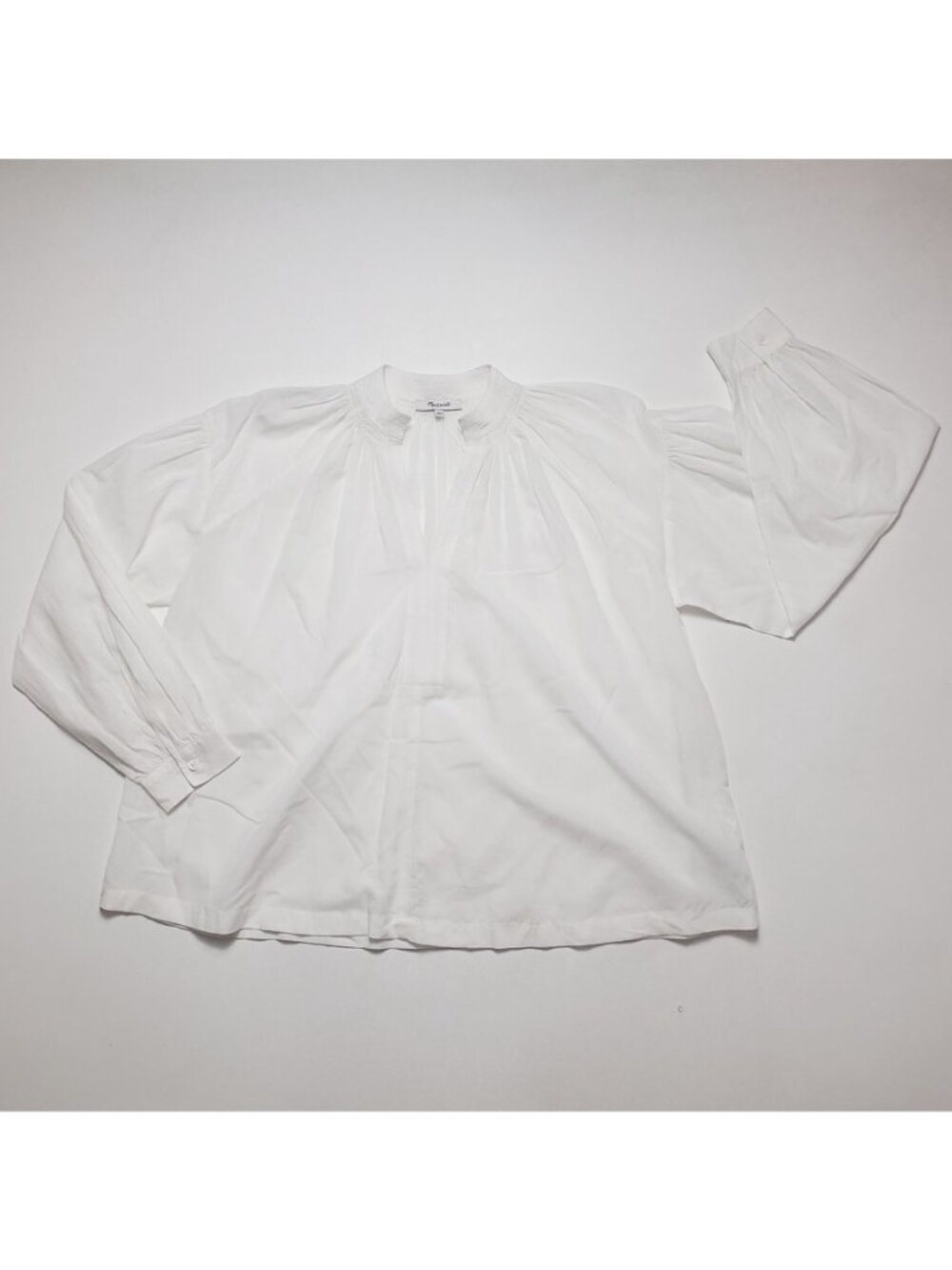 Madewell Shirred Long-Sleeve Top Women's XS Eyelet White Boho Lightweight Blouse - Picture 4 of 16